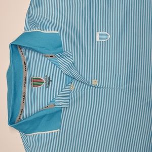 Faldo Claret and Green Golf Shirt Blue Stripe Short Sleeve Polo Medium
